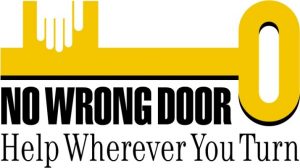 No Wrong Door logo with yellow key and helping hands, tagline: Help Wherever You Turn.